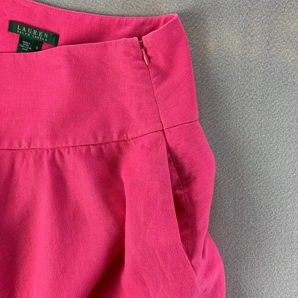 **SOLD**Lauren Ralph Lauren LRL Womens Skirt 12 Pink Linen Skater Flare Pockets - Picture 4 of 10
